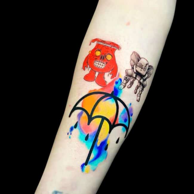 Pablo Juan Carvajal Colour Watercolour Cartoon Rainbow Forearm Tattoo