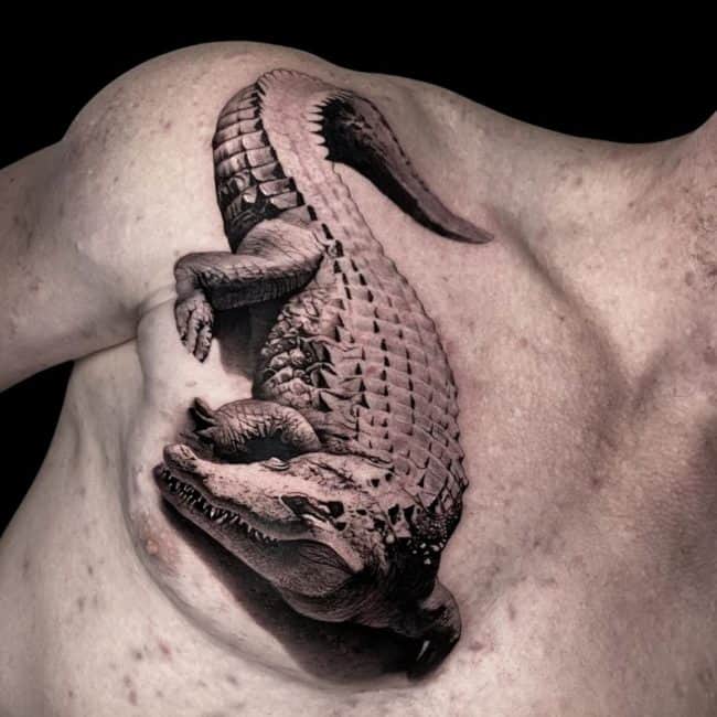 Penno Tattoo Artist Animal Realism Crocodile Chest Tattoo