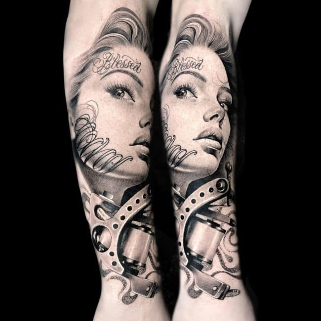 Penno Tattoo Artist Chicano Realism Portrait Woman Face Tattoos Ink Forearm Tattoo