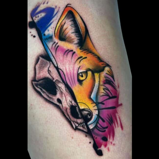 Piolo Tattoo Artist Colour Neo Traditional Skull Fox Arm Tattoo