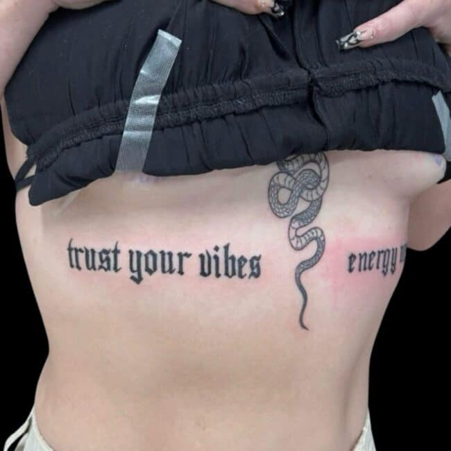 Rafael Tattoo Artist Script Lettering Chest Tattoo