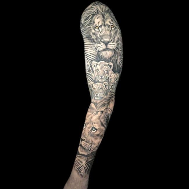 Rafael Zanette Tattoo Artist Realism Animal Lions Lion Family Cubs Full Sleeve Tattoo