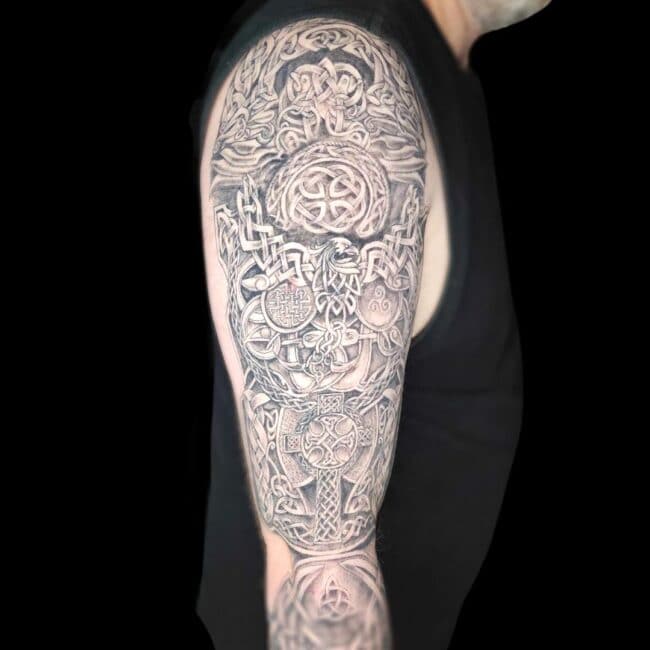 Raurie Tattoo Artist Mandala Geometric Tribal North Sleeve Tattoo