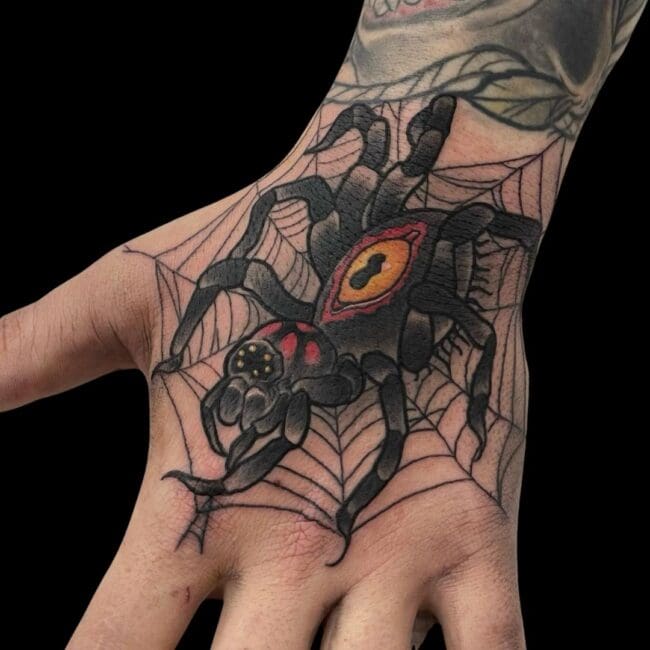 Rhys Sharp Tattoo Artist Animal Neo Traditional Spider Colour Hand Tattoo
