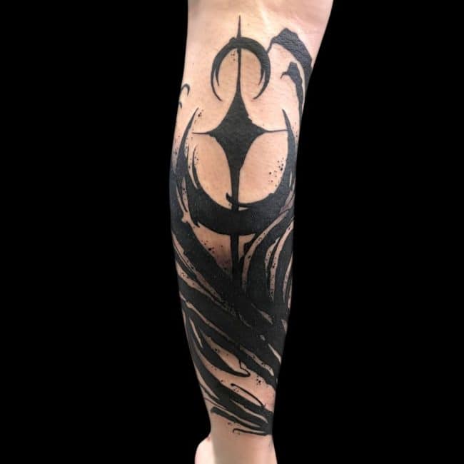 Rhys Sharp Tattoo Artist Geometric Tribal Leg Tattoo