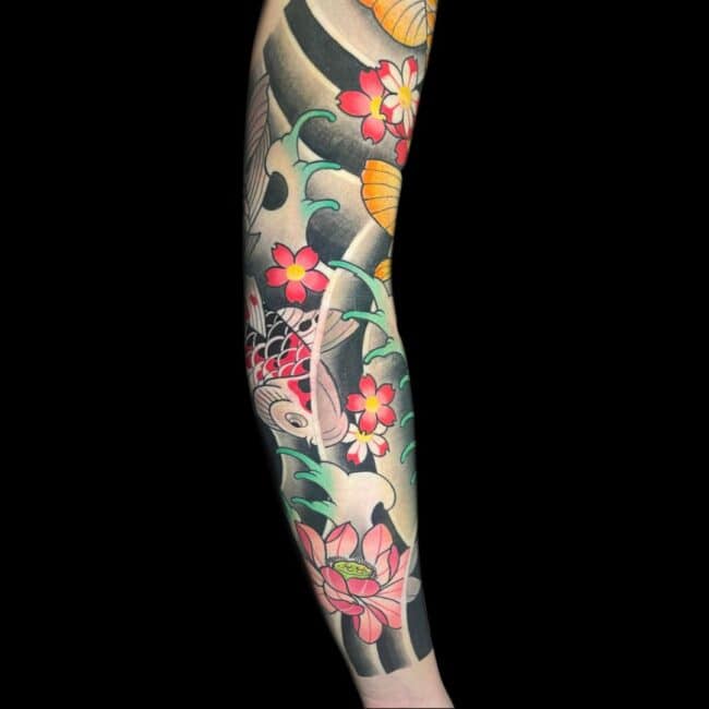 Rhys Sharp Tattoo Artist Japanese Koi FIsh Sleeve Wrap Around Tattoo