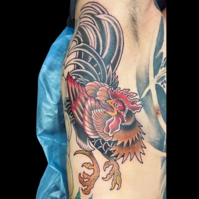 Rhys Sharp Tattoo Neo Traditional Colour Cock Side Tattoo