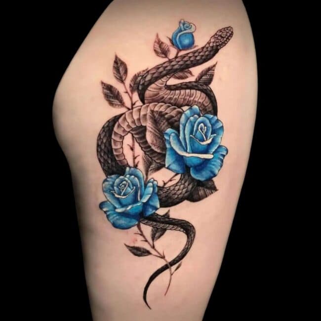 Snake And Flower Tattoo