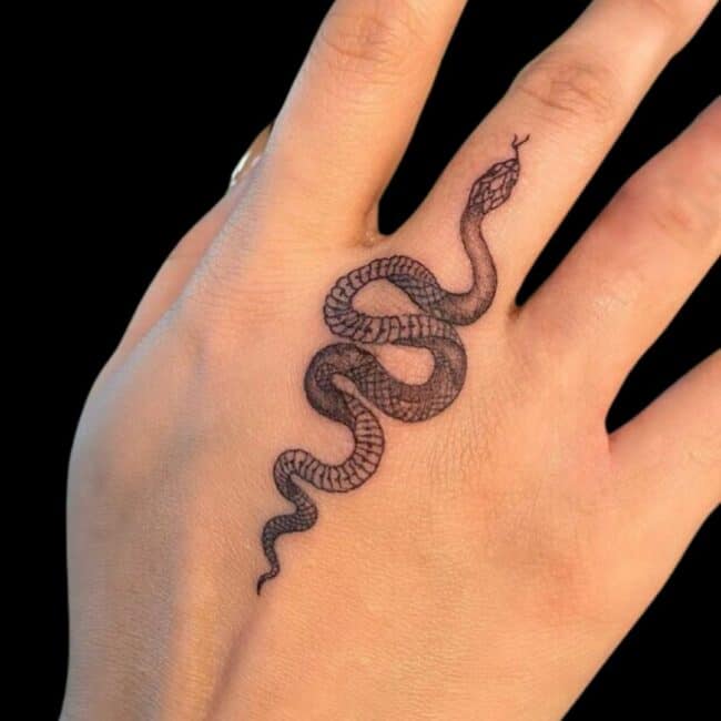 Snake Finger And Hand Tattoo