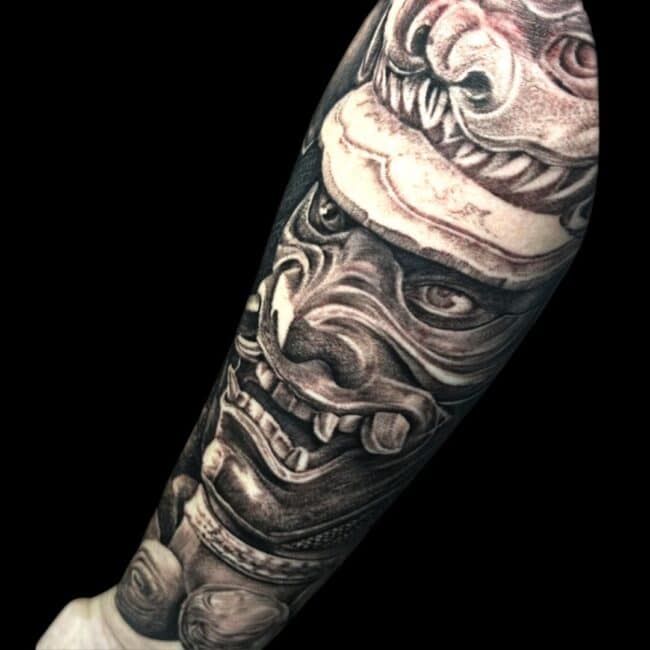 Sunny Tattoo Artist Japanese Hannya Mask Forearm Wrap Around Tattoo