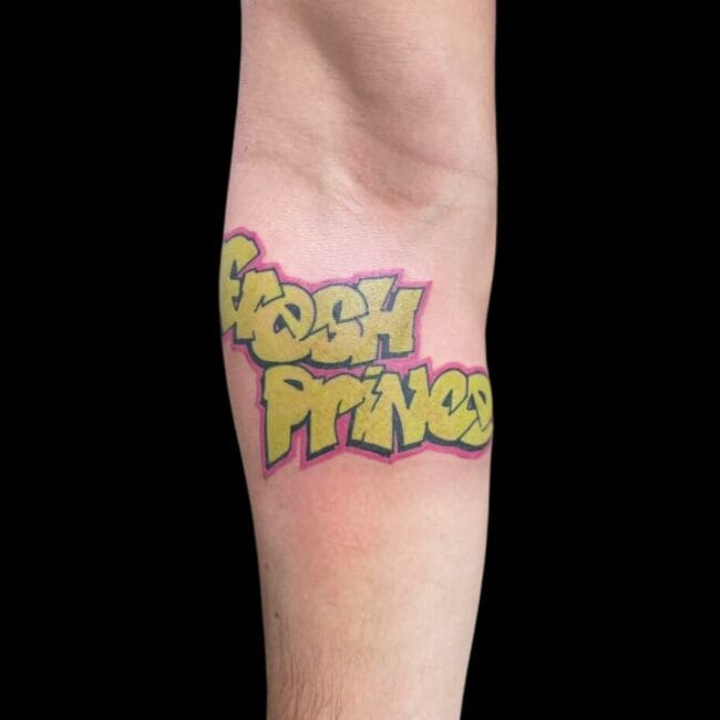 Truth Tattoo Artist Graffiti Script Colour Lettering Forearm Tattoo