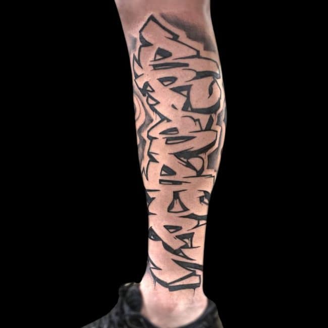 Truth Tattoo Artist Graffiti Script Leg Calf Tattoo