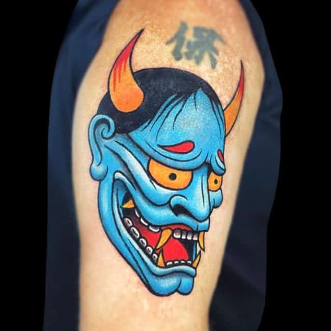Josh Tattoo Artist Japanese Hannya Mask Colour Arm Tattoo