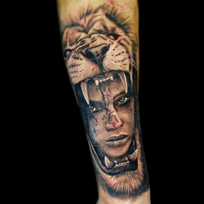 Josh Tattoo Artist Realism Animal Woman Lion Colour Forearm Tattoo