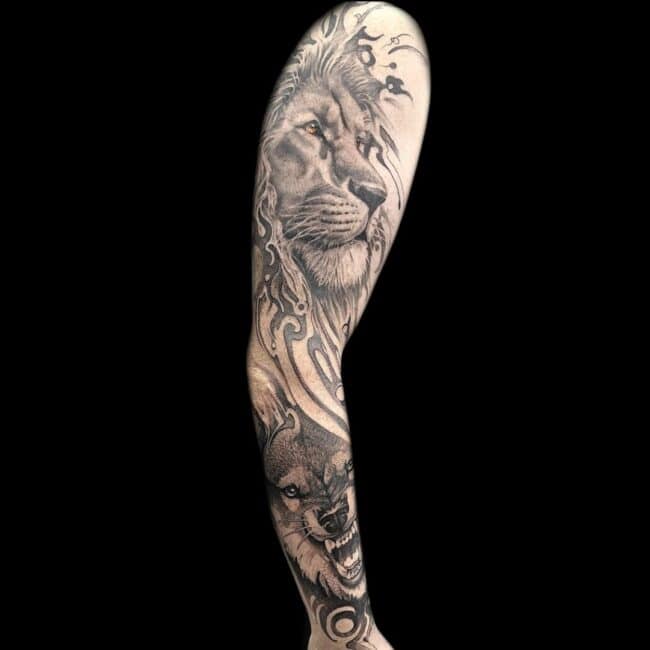 Rafael Tattoo Artist Realism Lion Wolf Sleeve Tattoo
