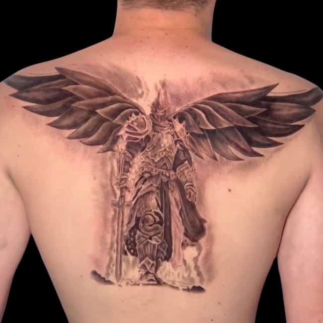 Uly Tattoo Artist Fantasy Warrior Wings Back Tattoo
