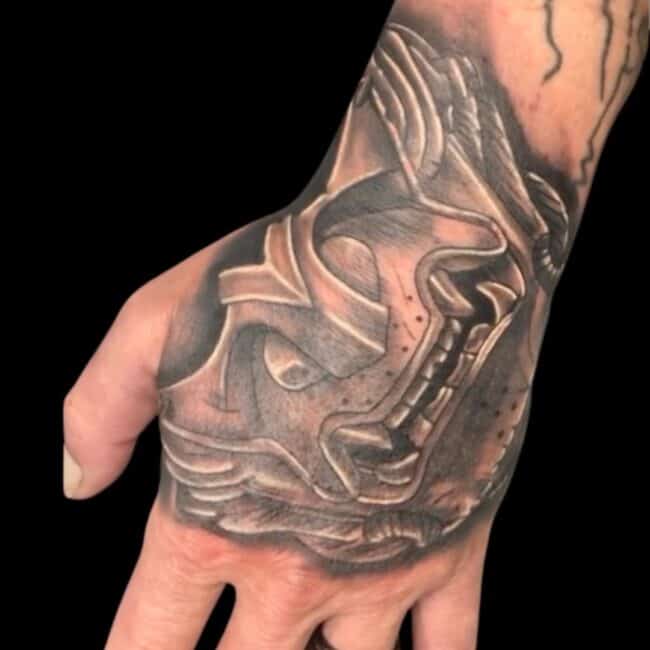Uly Tattoo Artist Japanese Hannya Mask Hand Tattoo