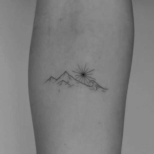 Fine Line Mountain Tattoo Delicate Forearm Female