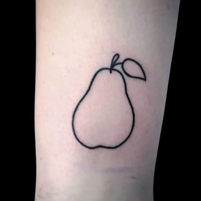 Isabella Tattoo Artist Fine Line Pear Forearm Tattoo