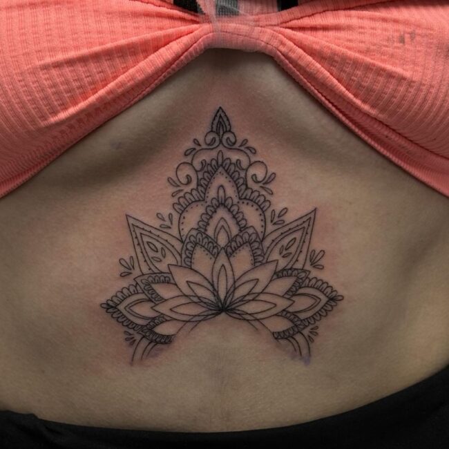 Isabella Tattoo Artist Mandala Geometric Flower Stomach Tattoo