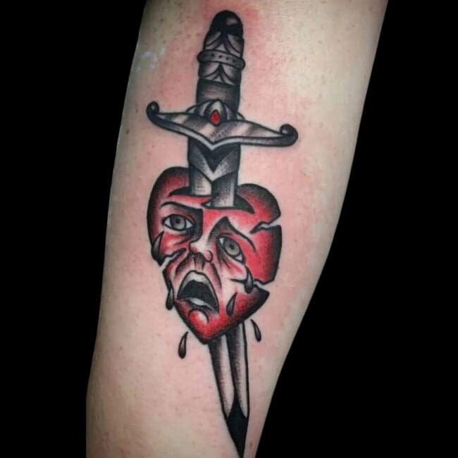 Isabella Tattoo Artist Neo Traditional Skull Heart Crying Colour Arm Tattoo