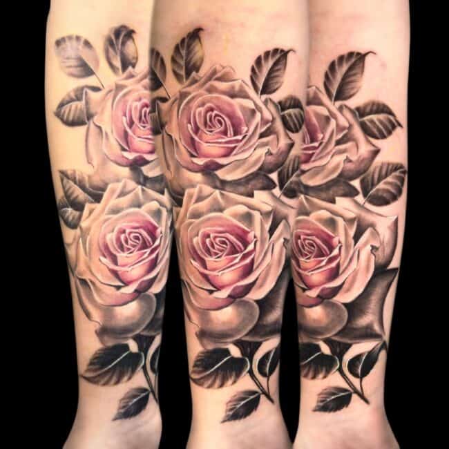 Italo Tattoo Artist Rose Realism Fine Line Forearm Tattoo