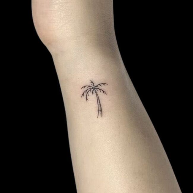 Palm Tree Fine Line Wrist Tattoo
