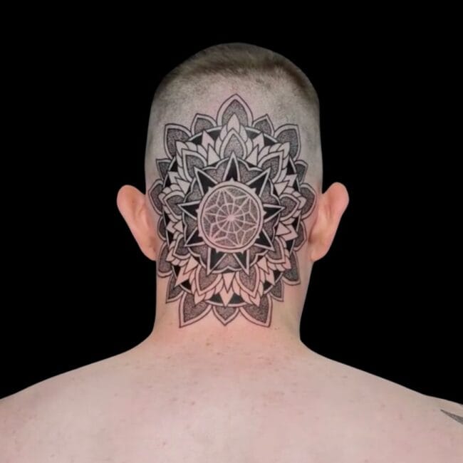 Pukaz Tattoo Artist Mandala Geometric Head Upper Neck Tattoo