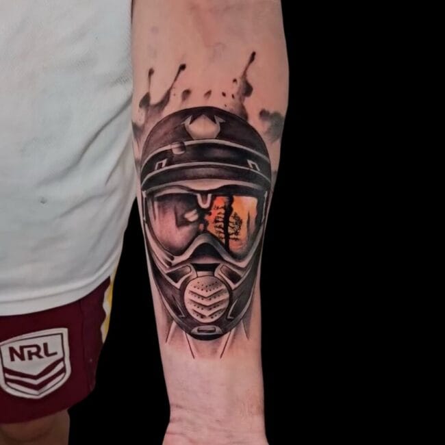 Pukaz Tattoo Artist Neo Traditional Ski Helmet Goggles Forearm Tattoo