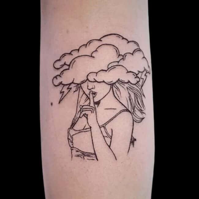 Raurie Tattoo Artist Fine Line Woman Lighting Big Brain Tattoo