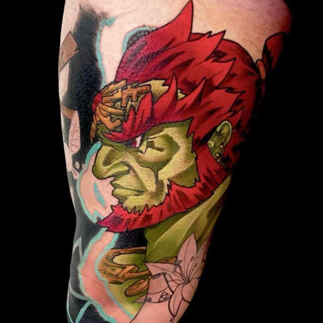 Rhys Sharp Anime Cartoon Zelda Colour Leg Tattoo