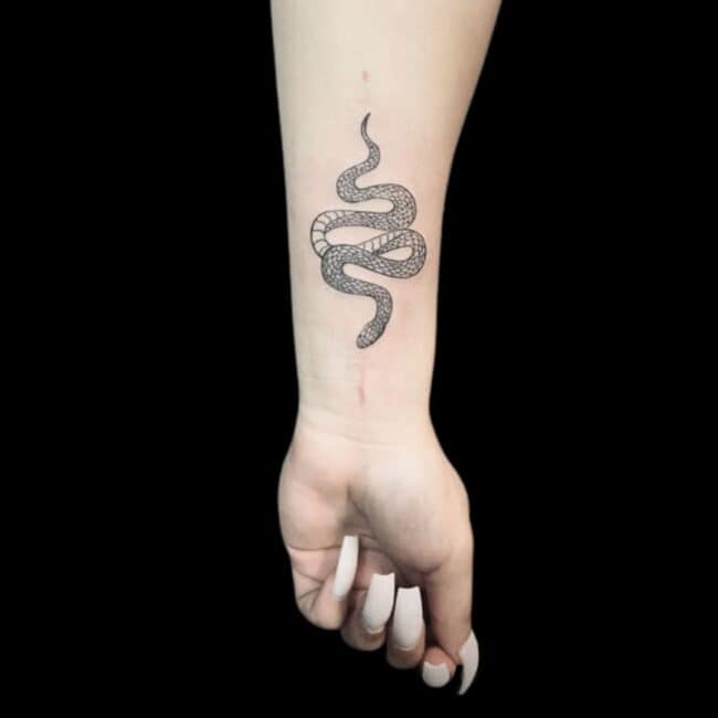 Snake Fine Line Wrist Forearm Tattoo