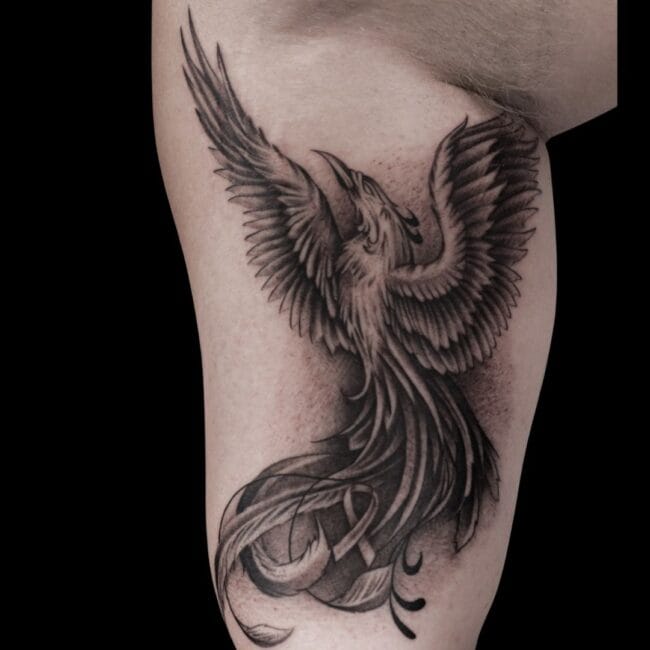 Black And Grey Phoenix Tattoo