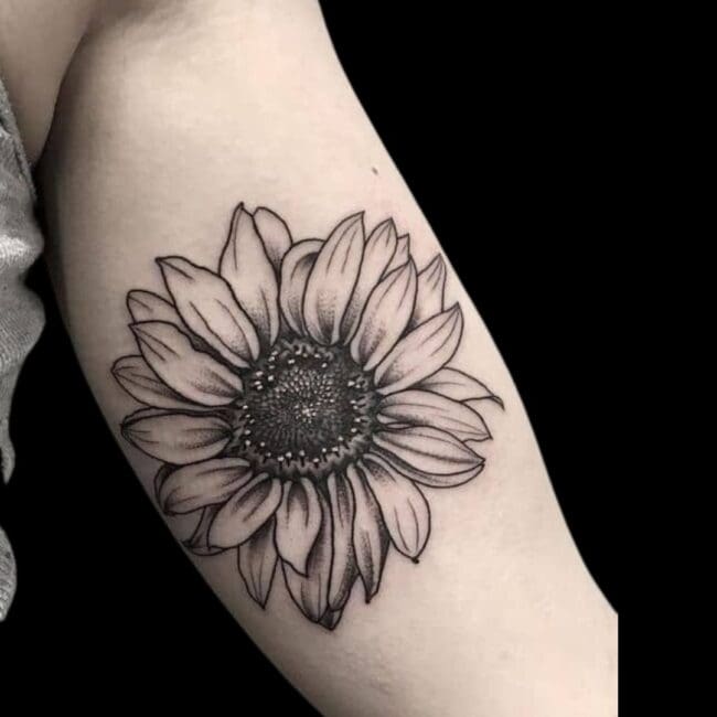 Black And White Sunflower Tattoo