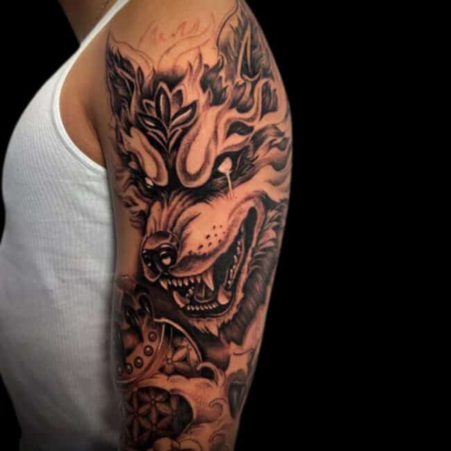 Japanese Wolf Tattoo Arm Sleeve