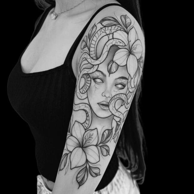 Medusa With Flowers Tattoo