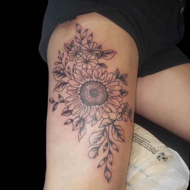 Sunflower Thigh Tattoo