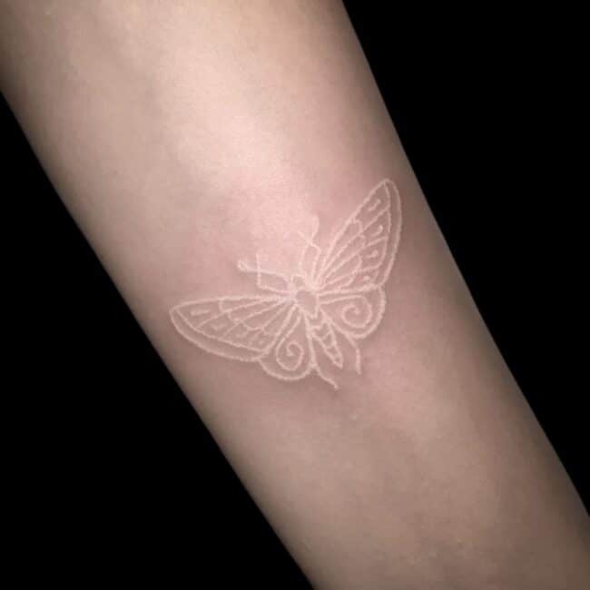 White Butterfly Forearm Tattoo