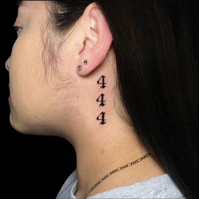 444 Behind The Ear Tattoo