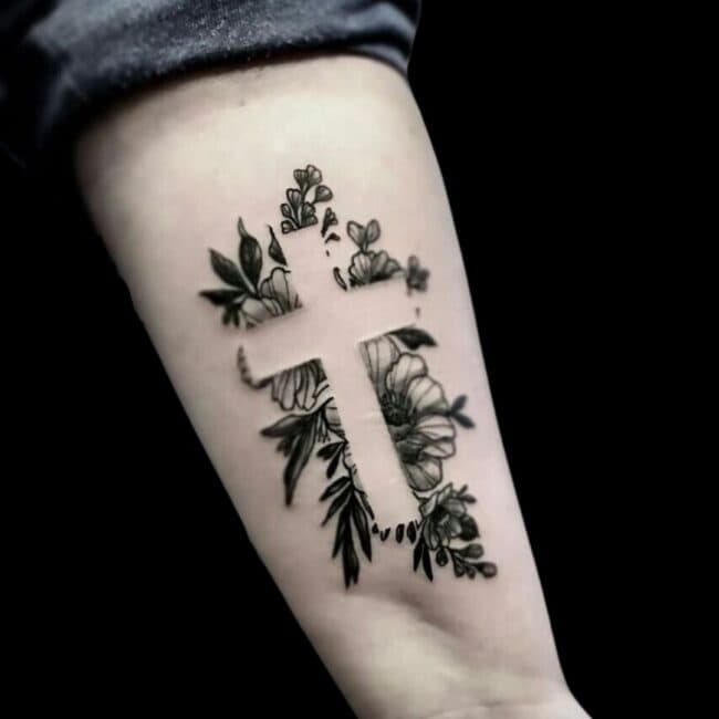 Cross With Flowers Tattoo