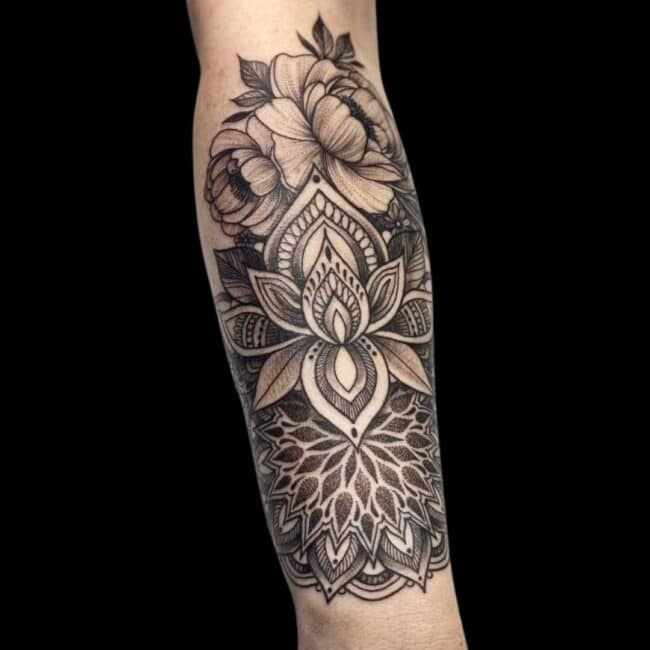 Forearm Mandala Lotus Flower Tattoo
