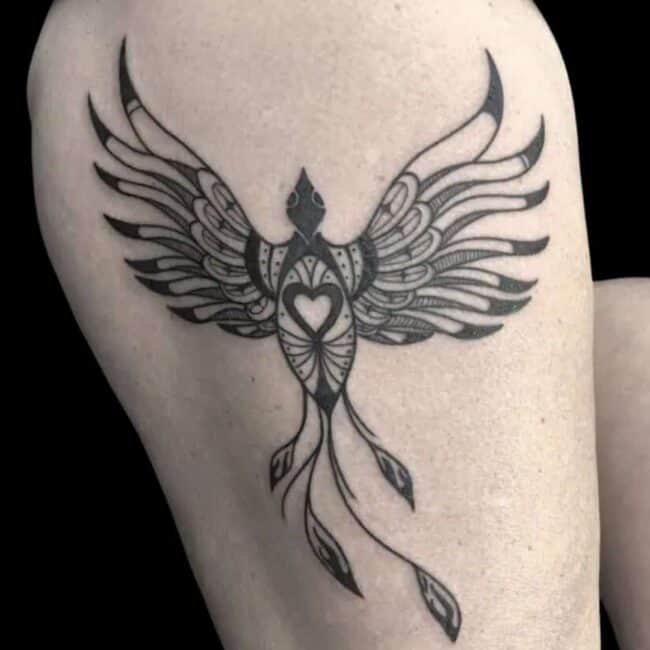 Isabella Tattoo Artist Fine Line Phoenix Flying Leg Tattoo