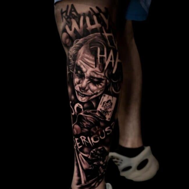 a leg with a tattoo