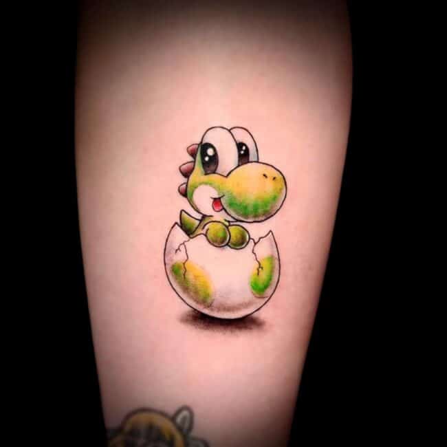 Tattoo Artist Tim Colour Cartoon Anime Yoshi Egg Forearm Tattoo