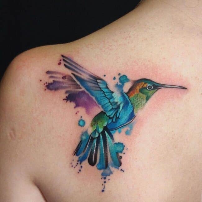 Watercolor Hummingbird Tattoo