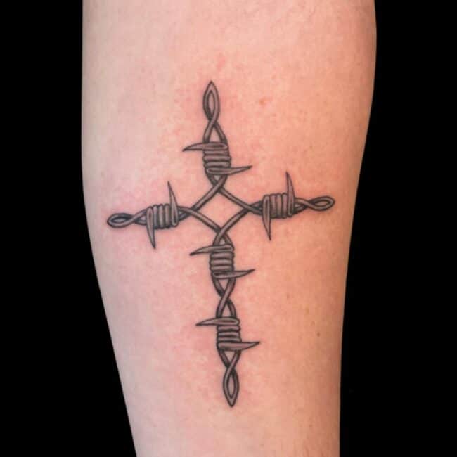 Barbed Wire Cross Tattoo