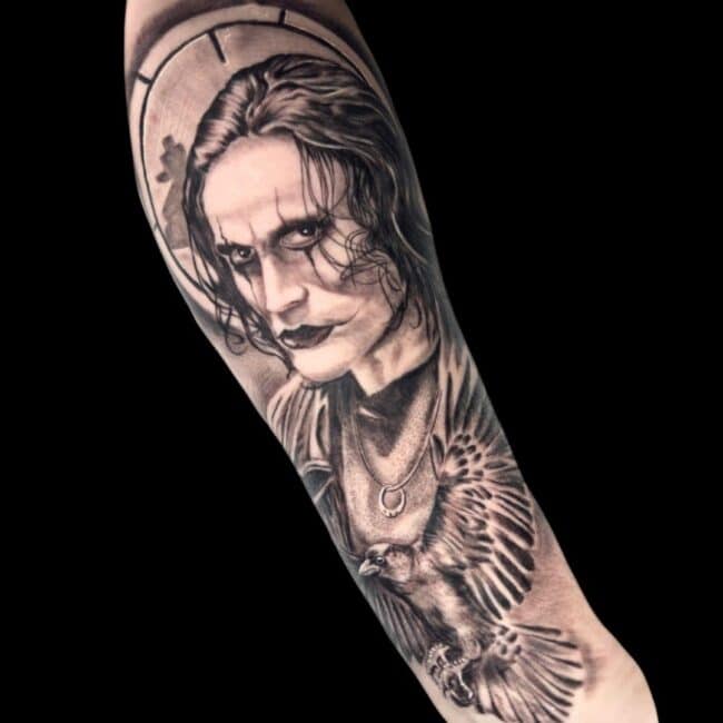 Jake Jones Tattoo Artist Joker Serious Face Portrait Realism Raven Forearm Tattoo