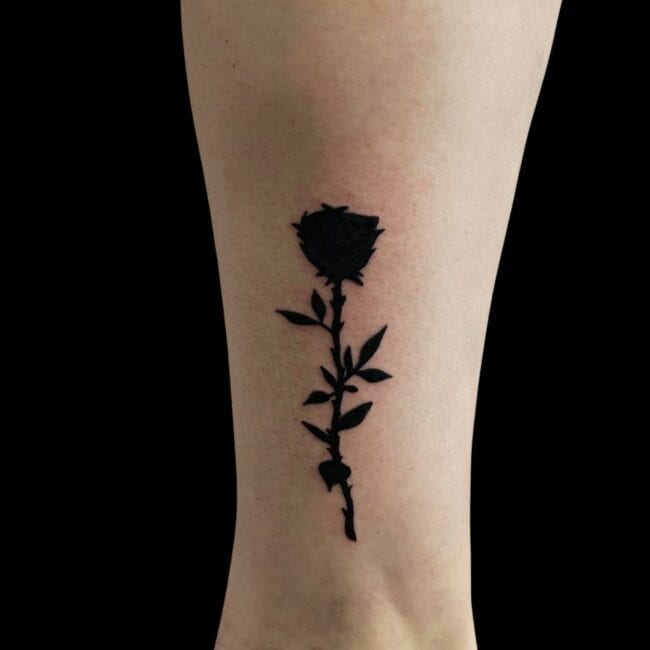 Kenzie Tattoo Artist Blackwork Rose Leg Tattoo
