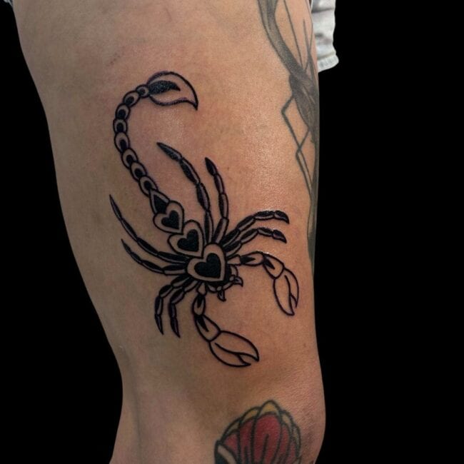 Kenzie Tattoo Artist Traditional Animal Scorpion Thigh Tattoo
