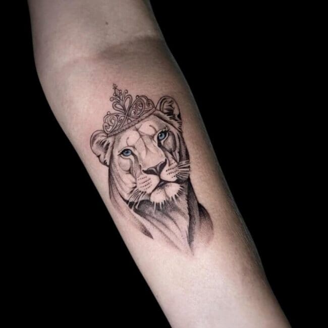 Simon Tattoo Artist Realism Lion Lioness Tiara Colour Eye Forearm Tattoo